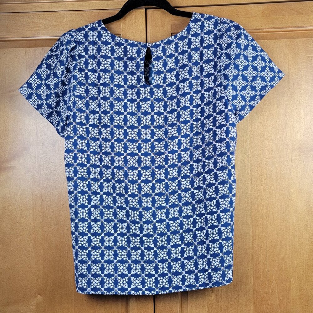 J. Crew Navy Cream Geometric Print Short Sleeve Blouse - S - Picture 3 of 7